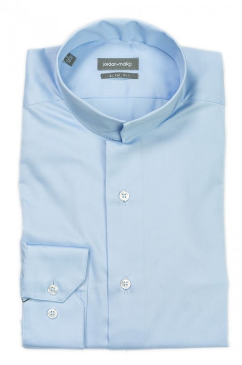 Chemise Col Inversé Bleu Satin