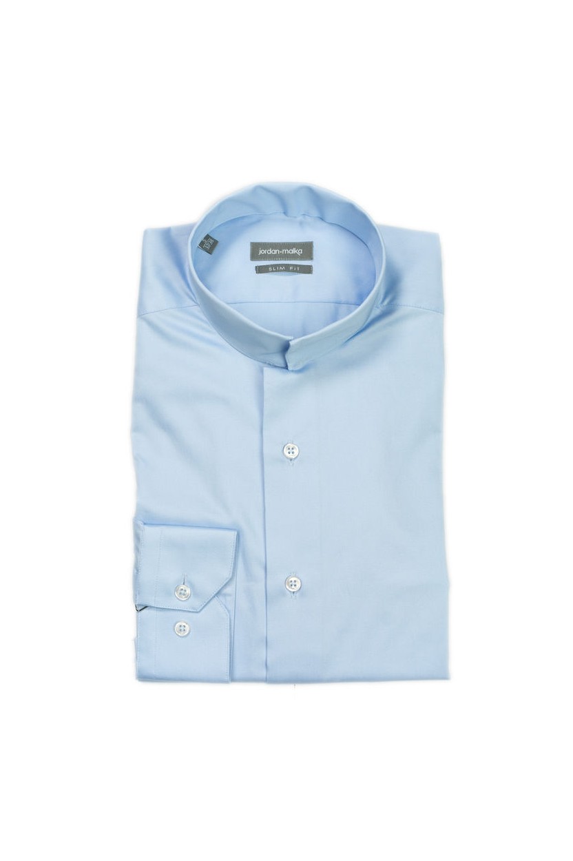 Chemise Col Inversé Bleu Satin