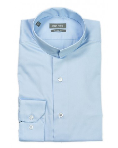 Chemise Col Inversé Bleu Satin