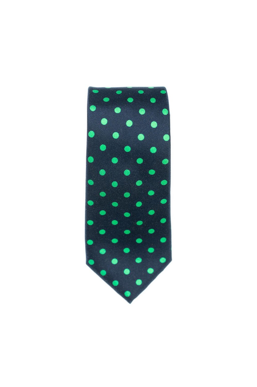 Cravate marine pois vert