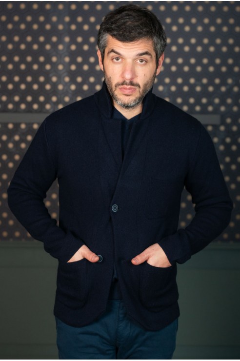Veste En Maille Bleu Marine